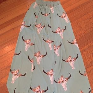 Peach love California skull print M maxi skirt